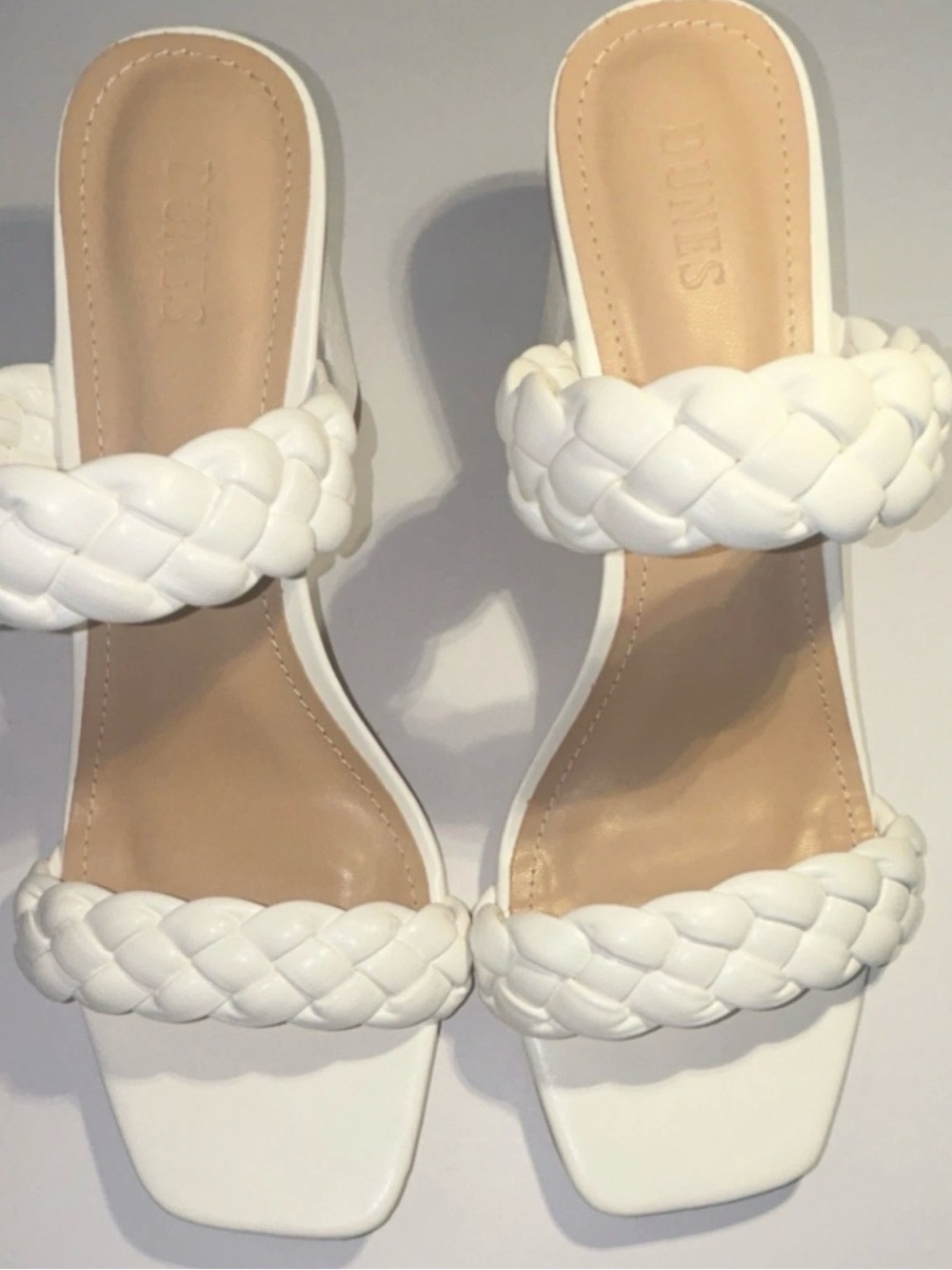 Braided Double-Strap White Slide Heels - Women's